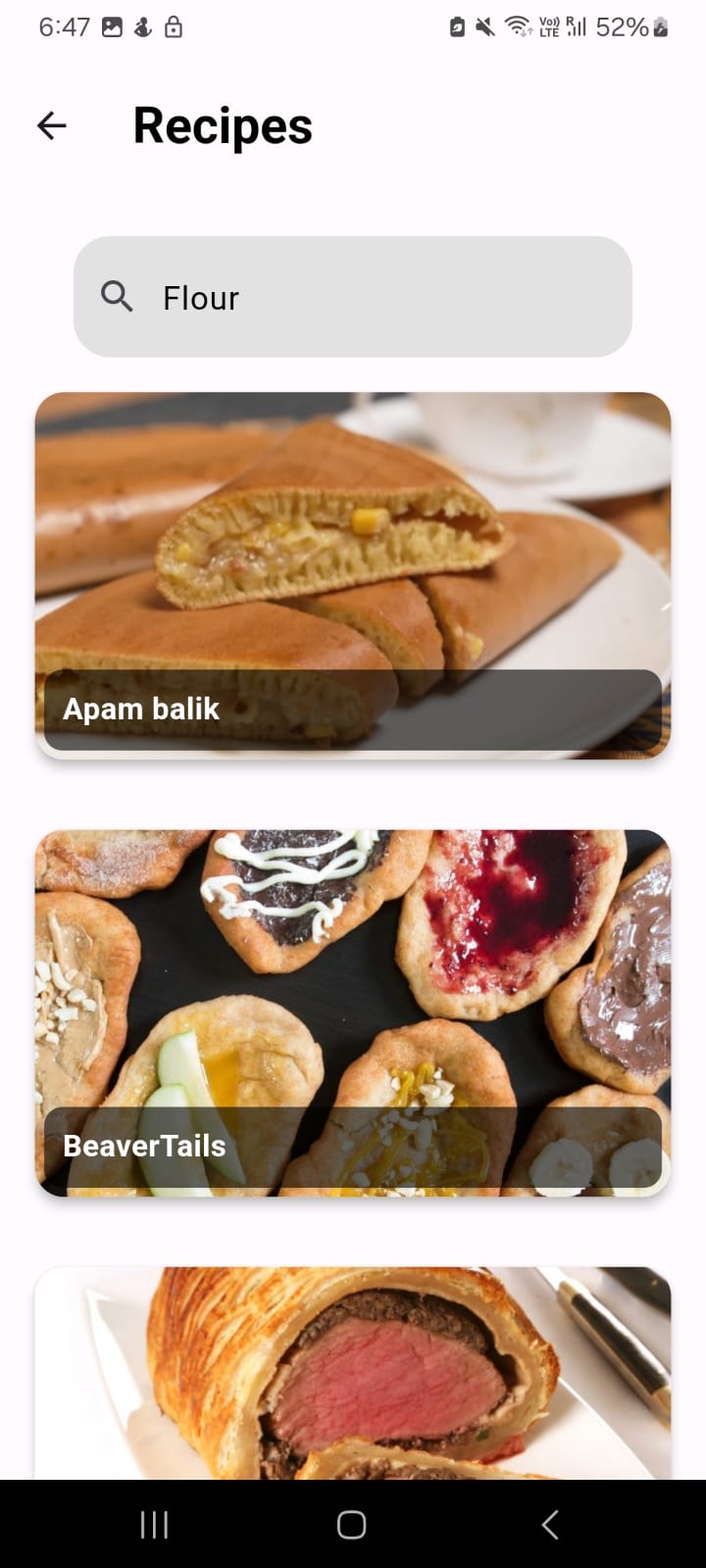 Expanded Foodilit recipe home screen