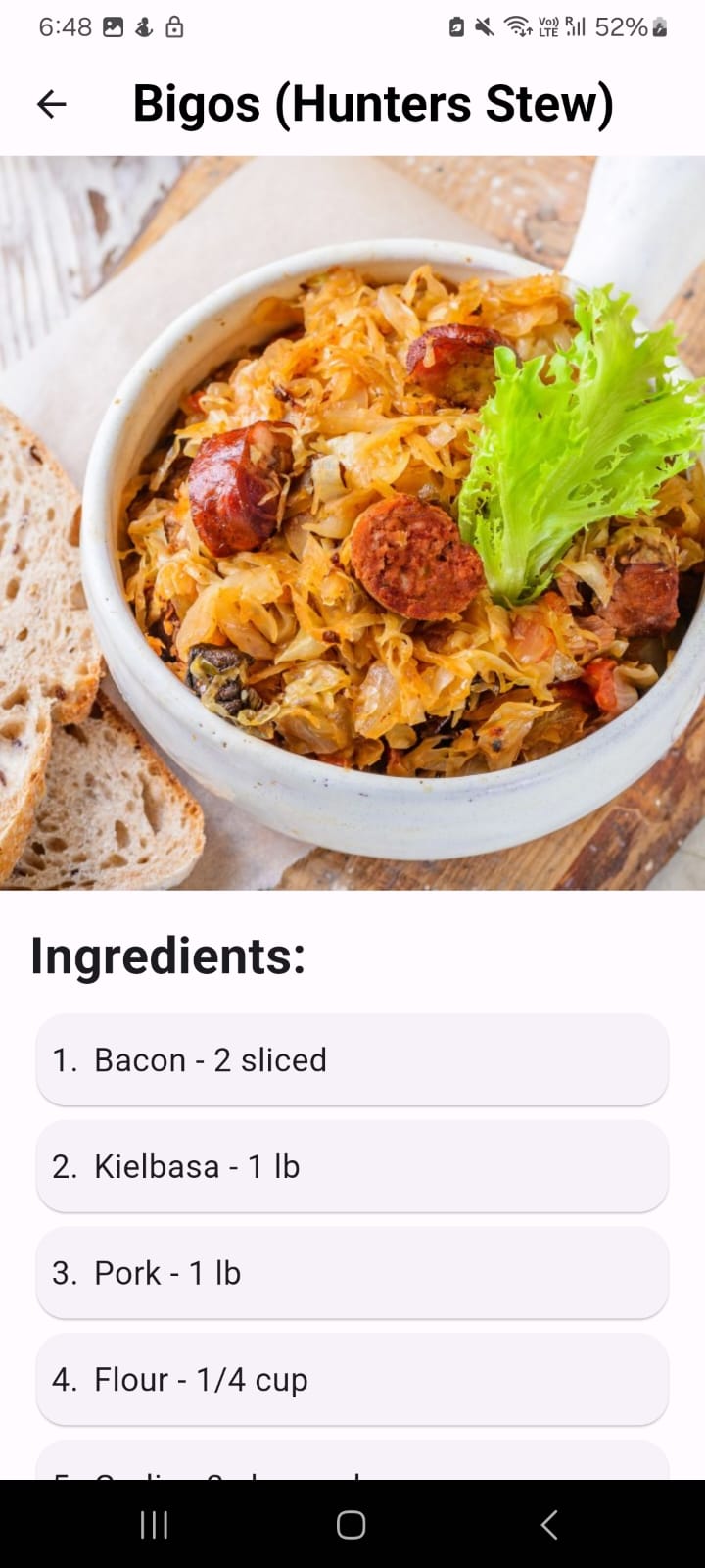 Foodilit single ingredient recipe search screen